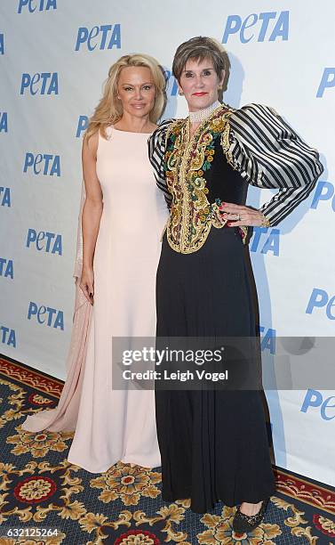 Pamela Anderson and political strategist Mary Matalin attend PETA's Animals' Party at The Willard Hotel on January 19, 2017 in Washington, DC.