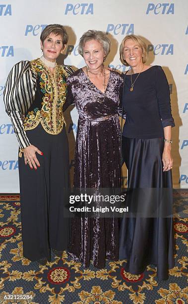Political strategist Mary Matalin, Anna Wear, and PETA President Ingrid Newkirk attend PETA's Animals' Party at The Willard Hotel on January 19, 2017...