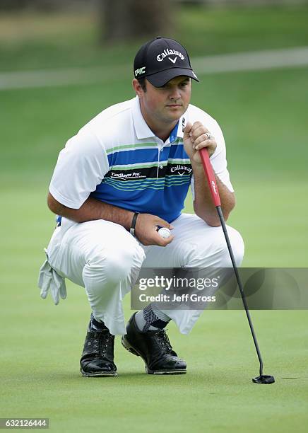 Patrick Reed lines up a putt during the first round of the CareerBuilder Challenge in Partnership with The Clinton Foundation at La Quinta Country...