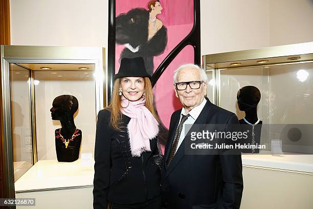 Designer Pierre Cardin and Cyrielle Clair attend the Pierre Cardin Jewellery Presentation as part of Paris Fashion Week on January 19, 2017 in Paris,...