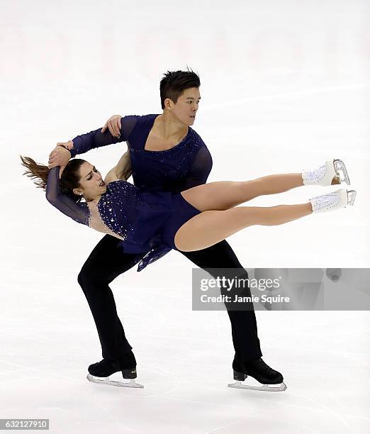 Marissa Castelli and Mervin Tran compete in the Championship Pairs Short Program during 2017 U.S. Figure Skating Championships at Sprint Center on...