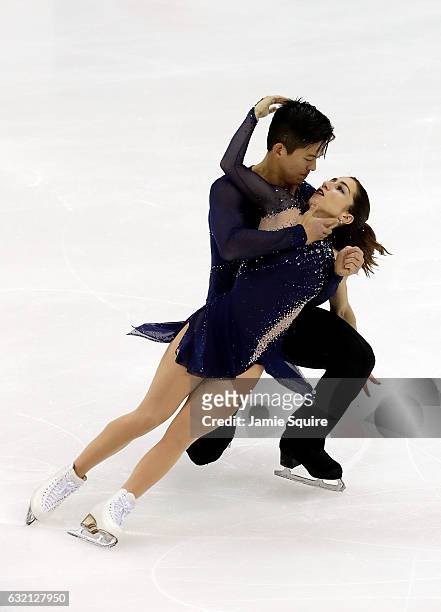 Marissa Castelli and Mervin Tran compete in the Championship Pairs Short Program during 2017 U.S. Figure Skating Championships at Sprint Center on...