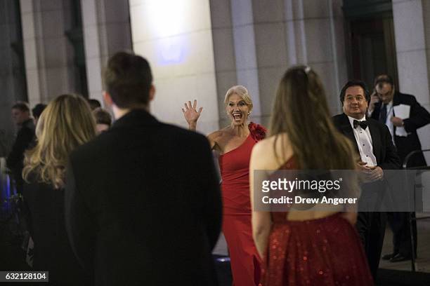 Kellyanne Conway, senior advisor to President-elect Donald Trump, waves as she arrives at Union Station for a dinner for campaign donors, January 19,...