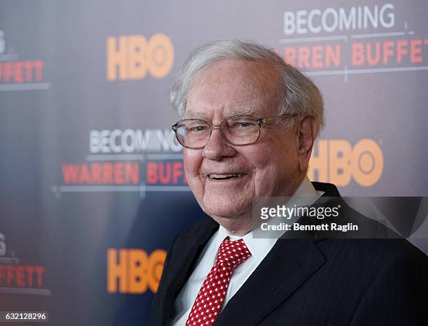 Warren Buffett attends "Becoming Warren Buffett" World premiere at The Museum of Modern Art on January 19, 2017 in New York City.