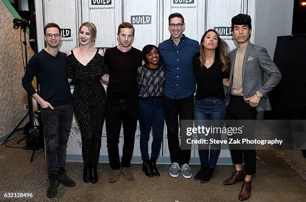 Zach Kornfeld, Kelsey Darragh, Ned Fulmer, Quinta Brunson, Keith Habersberger, Ashly Perez and Eugene Lee Yang attend Build Series Presents Buzzfeed...