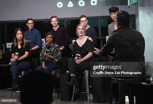 Zach Kornfeld, Kelsey Darragh, Ned Fulmer, Quinta Brunson, Keith Habersberger, Ashly Perez and Eugene Lee Yang attend Build Series Presents Buzzfeed...