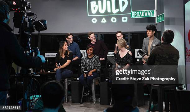 Zach Kornfeld, Kelsey Darragh, Ned Fulmer, Quinta Brunson, Keith Habersberger, Ashly Perez and Eugene Lee Yang attend Build Series Presents Buzzfeed...