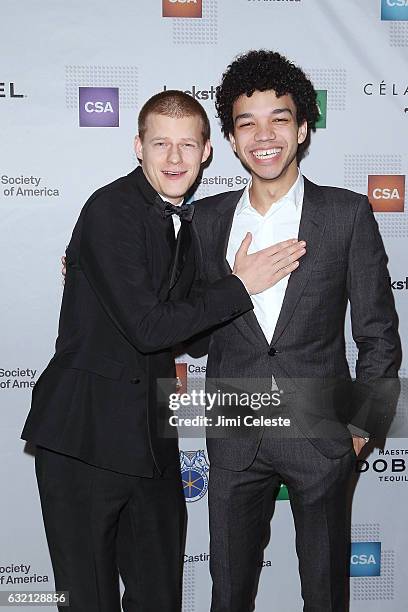 Actors Lucas Hedges and Justice Smith attends the 32nd Annual Artios Awards at Stage 48 on January 19, 2017 in New York City.