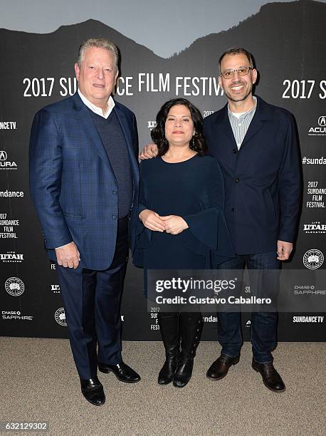 Former Vice President of the US Al Gore, co-director Bonnie Cohen, and co-director/cinematographer Jon Shenk attend the "An Inconvenient Sequel:...