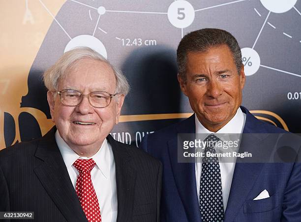 Warren Buffett and CEO of HBO Richard Plepler attend "Becoming Warren Buffett" World premiere at The Museum of Modern Art on January 19, 2017 in New...