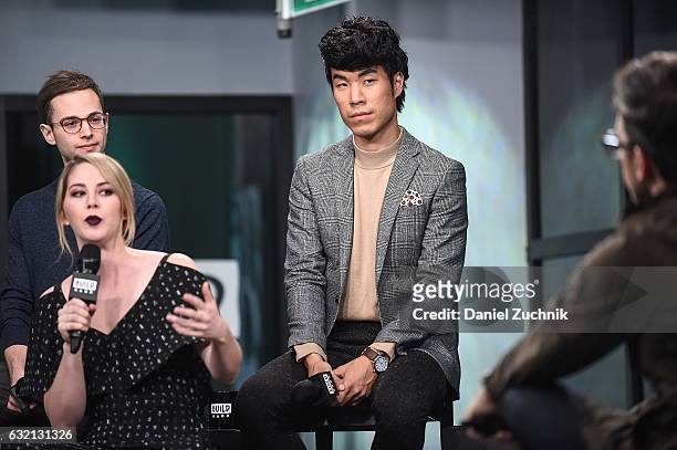 Kelsey Darragh, Zach Kornfeld and Eugene Lee Yang attend Build Series Presents Buzzfeed Motion Pictures Staff at Build Studio on January 19, 2017 in...