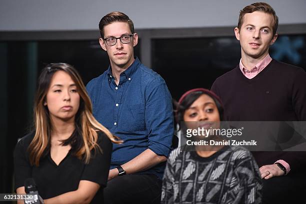 Ashly Perez, Keith Habersberger, Quinta Brunson and Ned Fulmer attend Build Series Presents Buzzfeed Motion Pictures Staff at Build Studio on January...