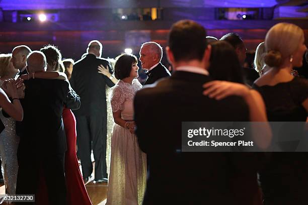 Vice President-elect Mike Pence and his wife Karen Pence take the first dance at the Indiana Society Ball on January 19, 2017 in Washington, DC....