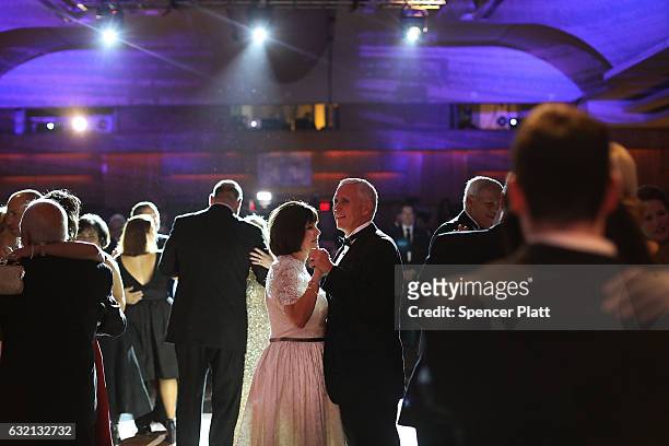 Vice President-elect Mike Pence and his wife Karen Pence take the first dance at the Indiana Society Ball on January 19, 2017 in Washington, DC....