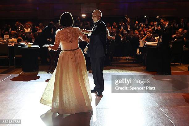 Vice President-elect Mike Pence and his wife Karen Pence take the first dance at the Indiana Society Ball on January 19, 2017 in Washington, DC....