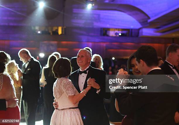 Vice President-elect Mike Pence and his wife Karen Pence take the first dance at the Indiana Society Ball on January 19, 2017 in Washington, DC....