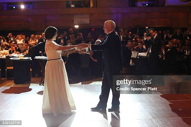 Vice President-elect Mike Pence and his wife Karen Pence take the first dance at the Indiana Society Ball on January 19, 2017 in Washington, DC....