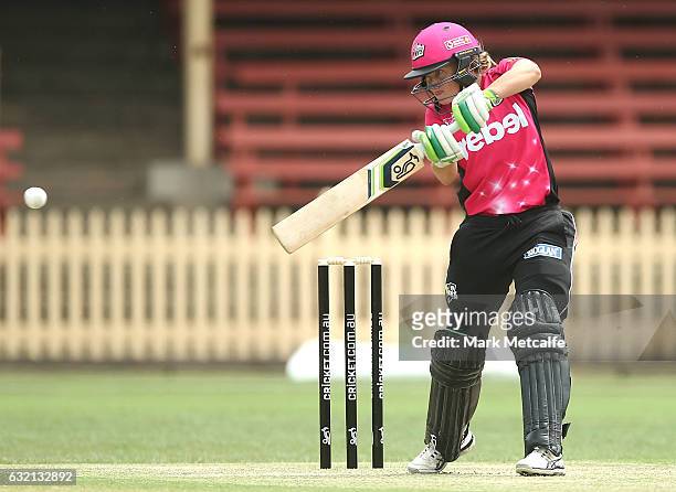 Alyssa Healy of the Sixers bats during the Women's Big Bash League match between the Melbourne Stars and the Melbourne Renegades at North Sydney Oval...