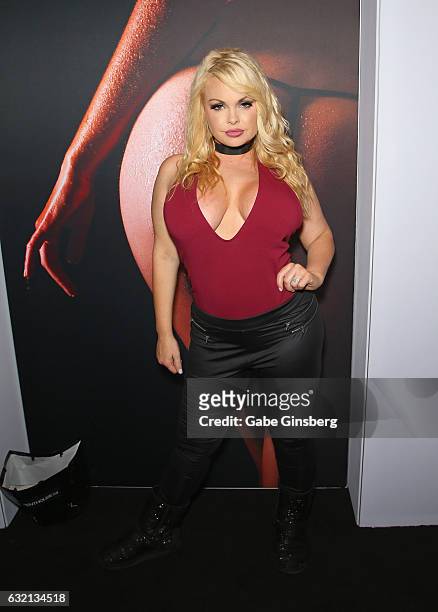 Adult film actress Jesse Jane appears in the Yummi booth during the 2017 AVN Adult Entertainment Expo at the Hard Rock Hotel & Casino on January 19,...
