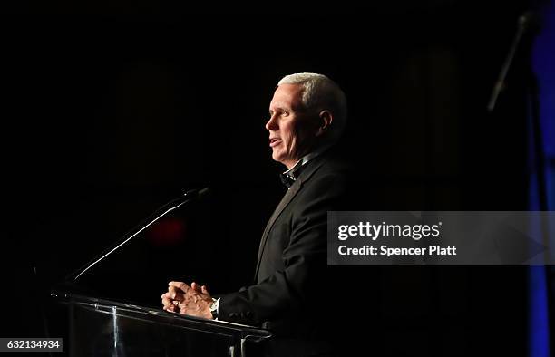 Vice President-elect Mike Pence speaks at the Indiana Society Ball on January 19, 2017 in Washington, DC. Donald Trump will be inaugurated as the...