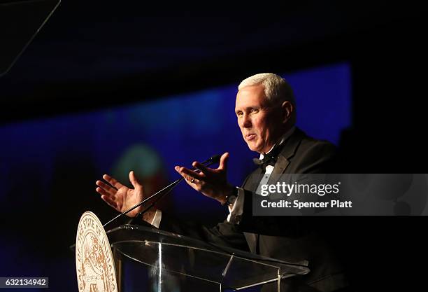 Vice President-elect Mike Pence speaks at the Indiana Society Ball on January 19, 2017 in Washington, DC. Donald Trump will be inaugurated as the...