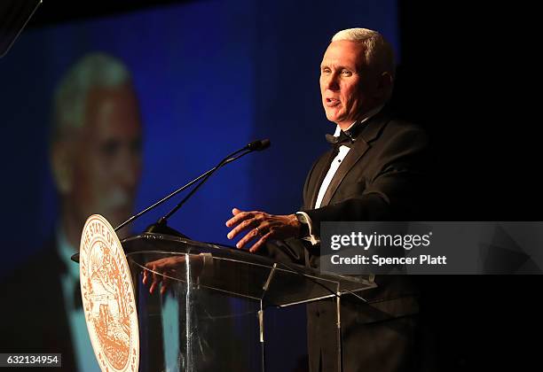Vice President-elect Mike Pence speaks at the Indiana Society Ball on January 19, 2017 in Washington, DC. Donald Trump will be inaugurated as the...