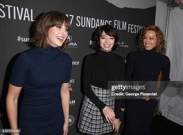 Actors Alison Brie, Kate Micucci, and Aubrey Plaza attend "The Little Hours" premiere during day 1 of the 2017 Sundance Film Festival at Library...