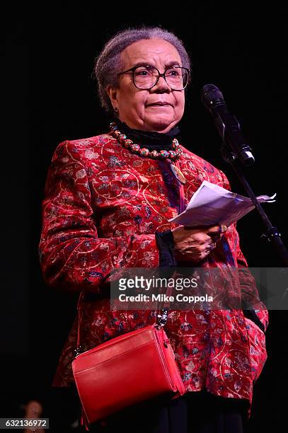 Activist Marian Wright Edelman speaks onstage at the Busboys and Poets' Peace Ball: Voices of Hope and Resistance at National Museum Of African...