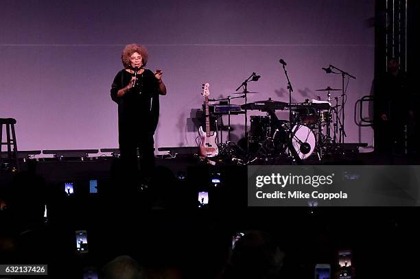 Politcal Activist Angela Davis speaks onstage at the Busboys and Poets' Peace Ball: Voices of Hope and Resistance at National Museum Of African...