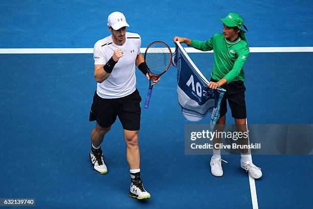 Andy Murray of Great Britain celebrates in his third round match against Sam Querrey of the United States on day five of the 2017 Australian Open at...