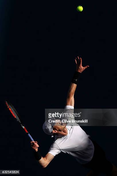 Andy Murray of Great Britain serves in his third round match against Sam Querrey of the United States on day five of the 2017 Australian Open at...