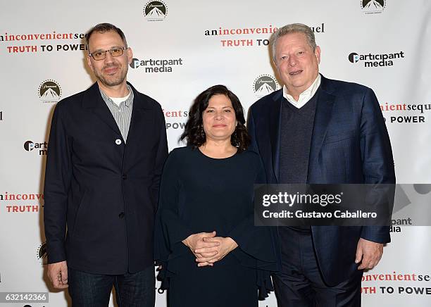 Co-director/cinematographer Jon Shenk, co-director Bonnie Cohen and Former Vice President of the United States Al Gore attend "An Inconvenient...