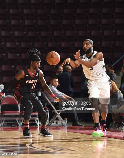 Pe'Shon Howard of the Reno Bighorns passes the ball during the game against the Sioux Falls Skyforce as part of 2017 NBA D-League Showcase at the...