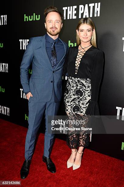 Aaron Paul and wife Lauren Paul attend the premiere of Hulu's "The Path" Season 2 at Sundance Sunset Cinema on January 19, 2017 in Los Angeles,...
