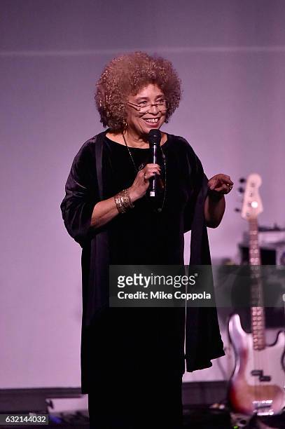 Politcal Activist Angela Davis speaks onstage at the Busboys and Poets' Peace Ball: Voices of Hope and Resistance at National Museum Of African...