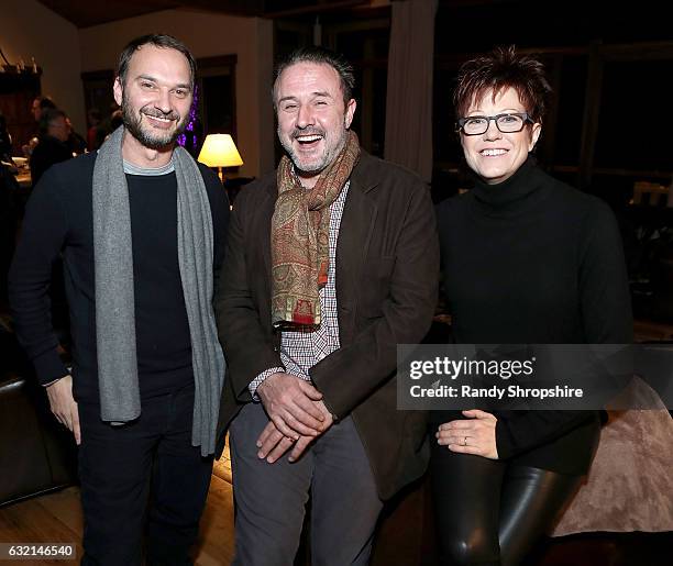 Jeff Vespa, actor David Arquette and director Tricia Nolan attend Jeff Vespa and CreativeFuture Celebrate Tricia Nolan and The Horizon Awards party...