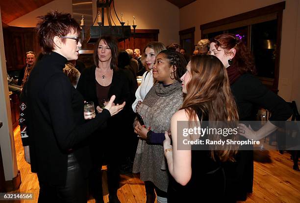 Director Tricia Nolan speaks to Emerson College student durning Jeff Vespa and CreativeFuture Celebrate Tricia Nolan and The Horizon Awards party on...