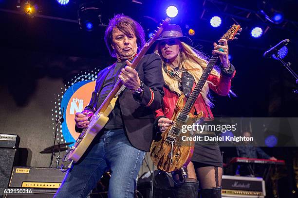 Musicians Richie Sambora and Orianthi of RSO perform on stage at The 2017 NAMM Show - Day 1 on January 19, 2017 in Anaheim, California.