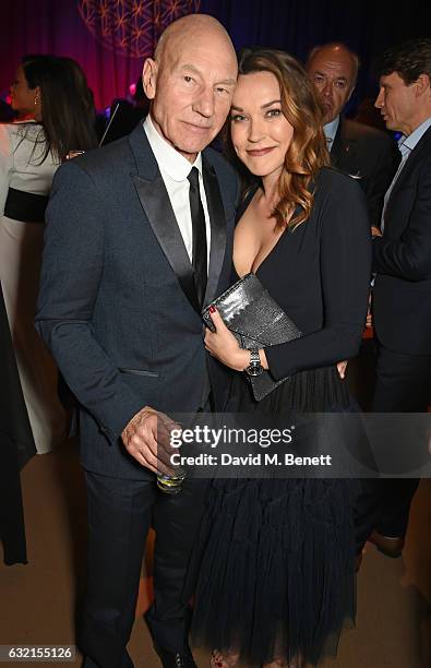 Sir Patrick Stewart and Sunny Ozell attend the IWC Schaffhausen "Decoding the Beauty of Time" Gala Dinner during the launch of the Da Vinci Novelties...