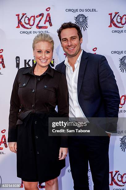 Jane Bunn and Sean Sowerby at the Cirque Du Soleil KOOZA Melbourne Premiere at Flemington Racecourse on January 20, 2017 in Melbourne, Australia.