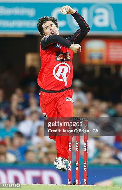 Brad Hogg of the Renegades during the Big Bash League match between the Brisbane Heat and the Melbourne Renegades at The Gabba on January 20, 2017 in...