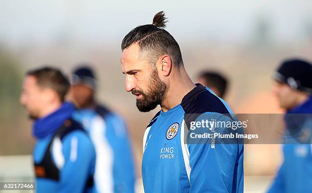 January 20: Marcin Wasilewski during the Leicester City training session at Belvoir Drive Training Complex on January 20 , 2017 in Leicester, United...