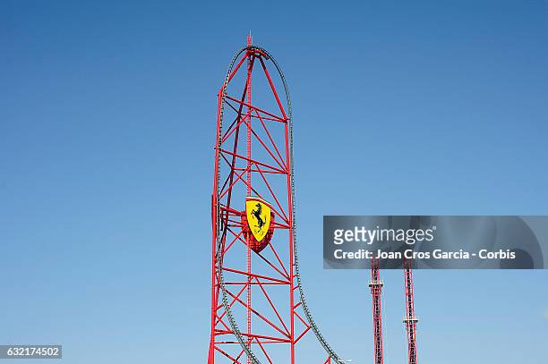 View of the new Ferrari Land roller coaster at Port Aventura World on December 14, 2016 in Salou, Spain.