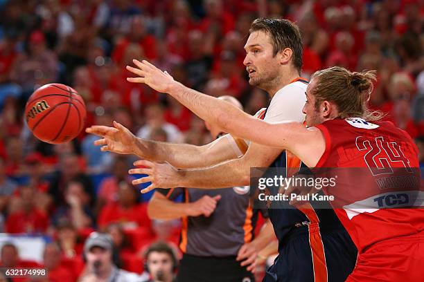 Mark Worthington of the Taipans pass the ball during the round 16 NBL match between the Perth Wildcats and the Cairns Taipans at Perth Arena on...