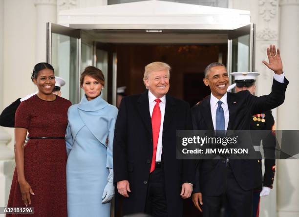 President Barack Obama and First Lady Michelle Obama welcome President-elect Donald Trump and his wife Melania to the White House in Washington, DC...