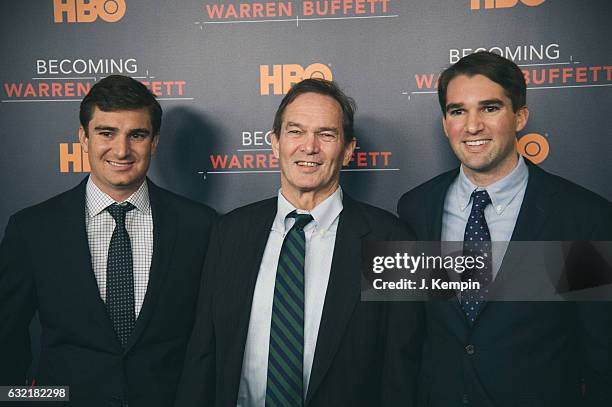 Producer George Kunhardt, director/producer Peter Kunhardt, and producer Teddy Kunhardt attend the "Becoming Warren Buffett" World Premiere at The...