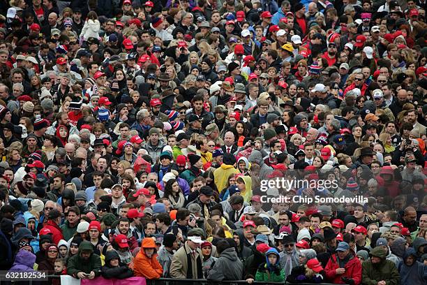 Supporters gather in front of the U.S. Capitol on January 20, 2017 in Washington, DC. In today's inauguration ceremony Donald J. Trump becomes the...