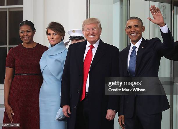 President-elect Donald Trump ,and his wife Melania Trump , are greeted by President Barack Obama and his wife first lady Michelle Obama, upon...