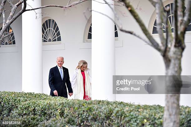 Vice President Joe Biden and Dr. Jill Biden leaves the White House for the final time as the nation prepares for the inauguration of President-elect...