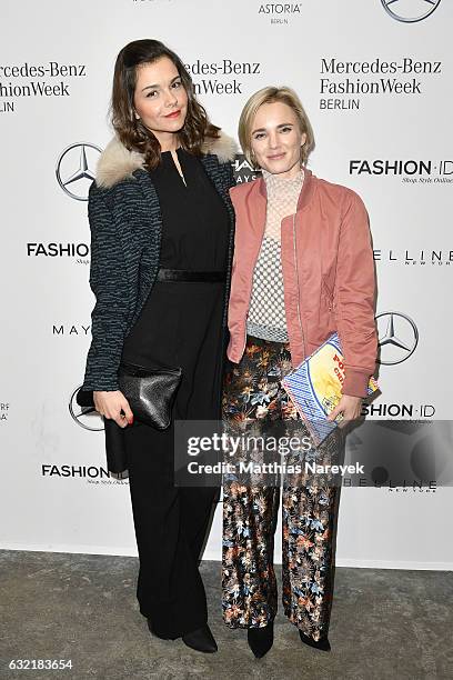 Susan Hoecke and Annie Hoffmann attend the Dawid Tomaszewski X Patrizia Aryton show during the Mercedes-Benz Fashion Week Berlin A/W 2017 at Kaufhaus...